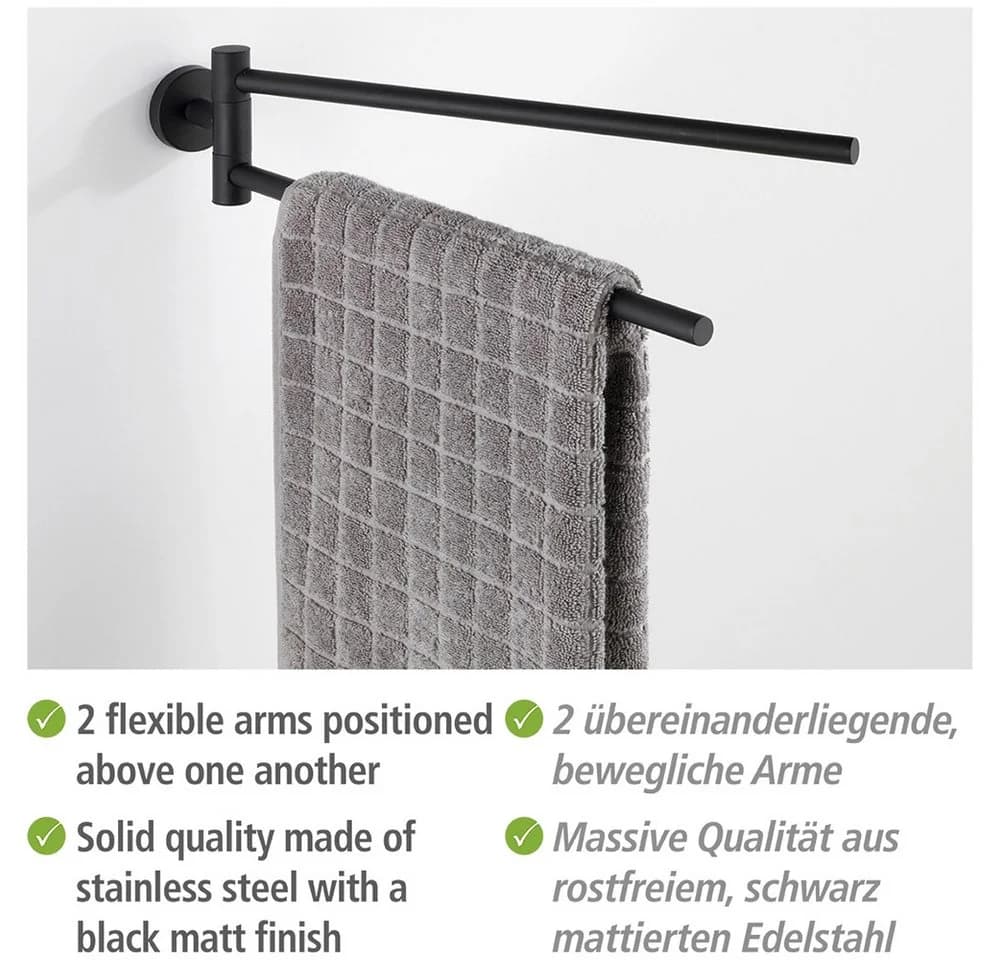 WENKO Handtuchhalter Bosio Schwarz Edelstahl 2-armig - Bild 3