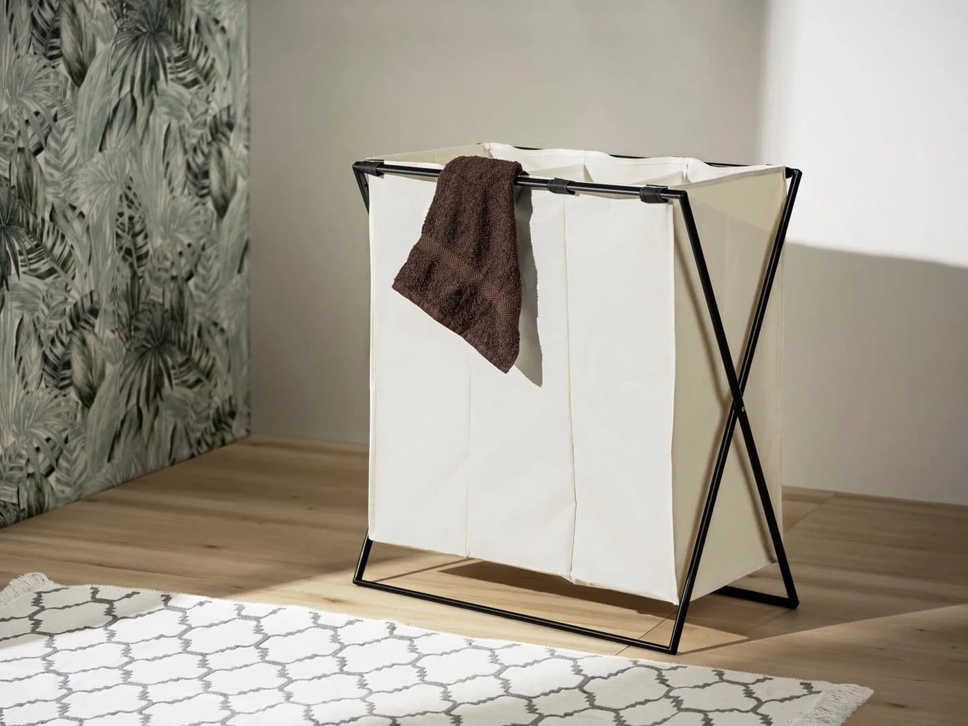 WENKO Wäschesortierer Trio XL Beige Schwarz 3 Fächer
