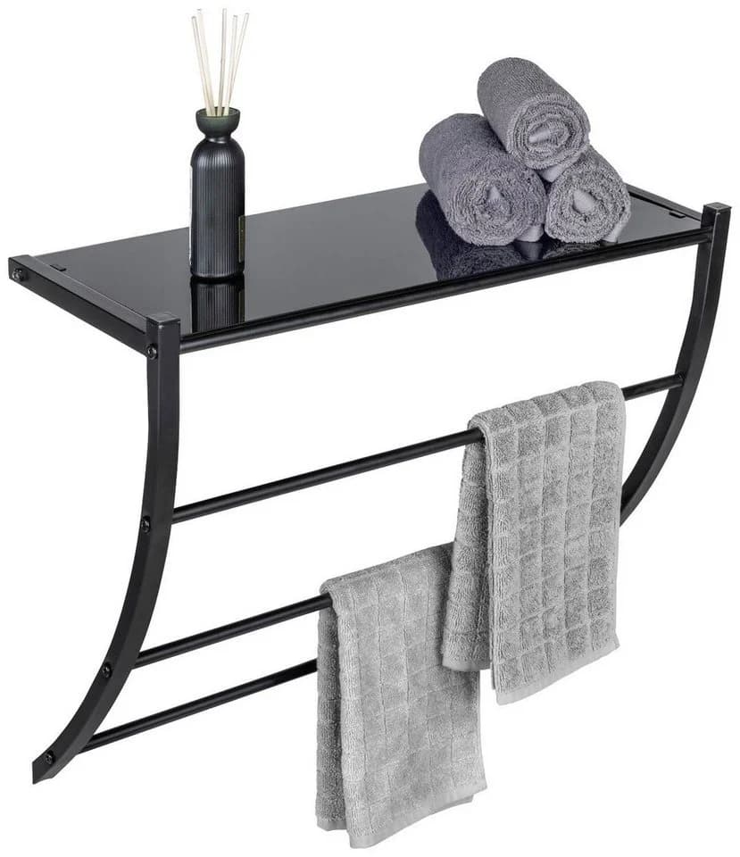 Wenko Wandregal Tarderia Schwarz Glas Metall mit Handtuchstangen - Bild 4