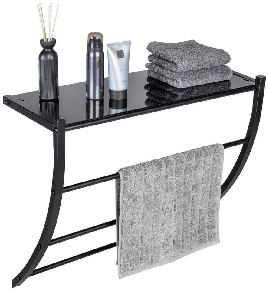 Wenko Wandregal Tarderia Schwarz Glas Metall mit Handtuchstangen - Bild 5