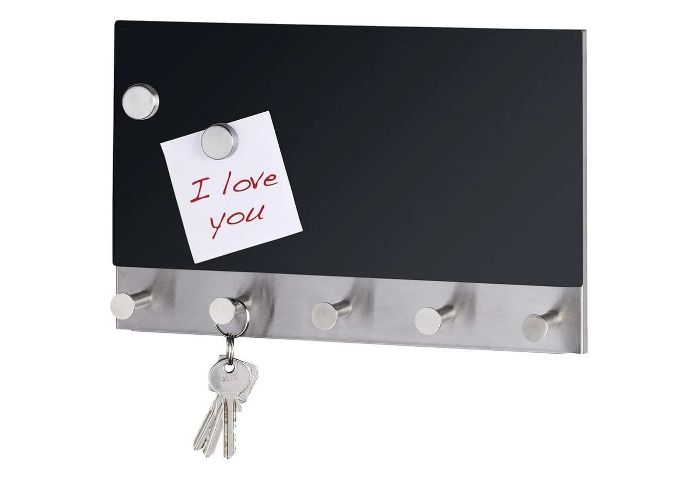 WENKO Hakenleiste Garderobe Schwarz mit 5 Haken Magnet Memoboard