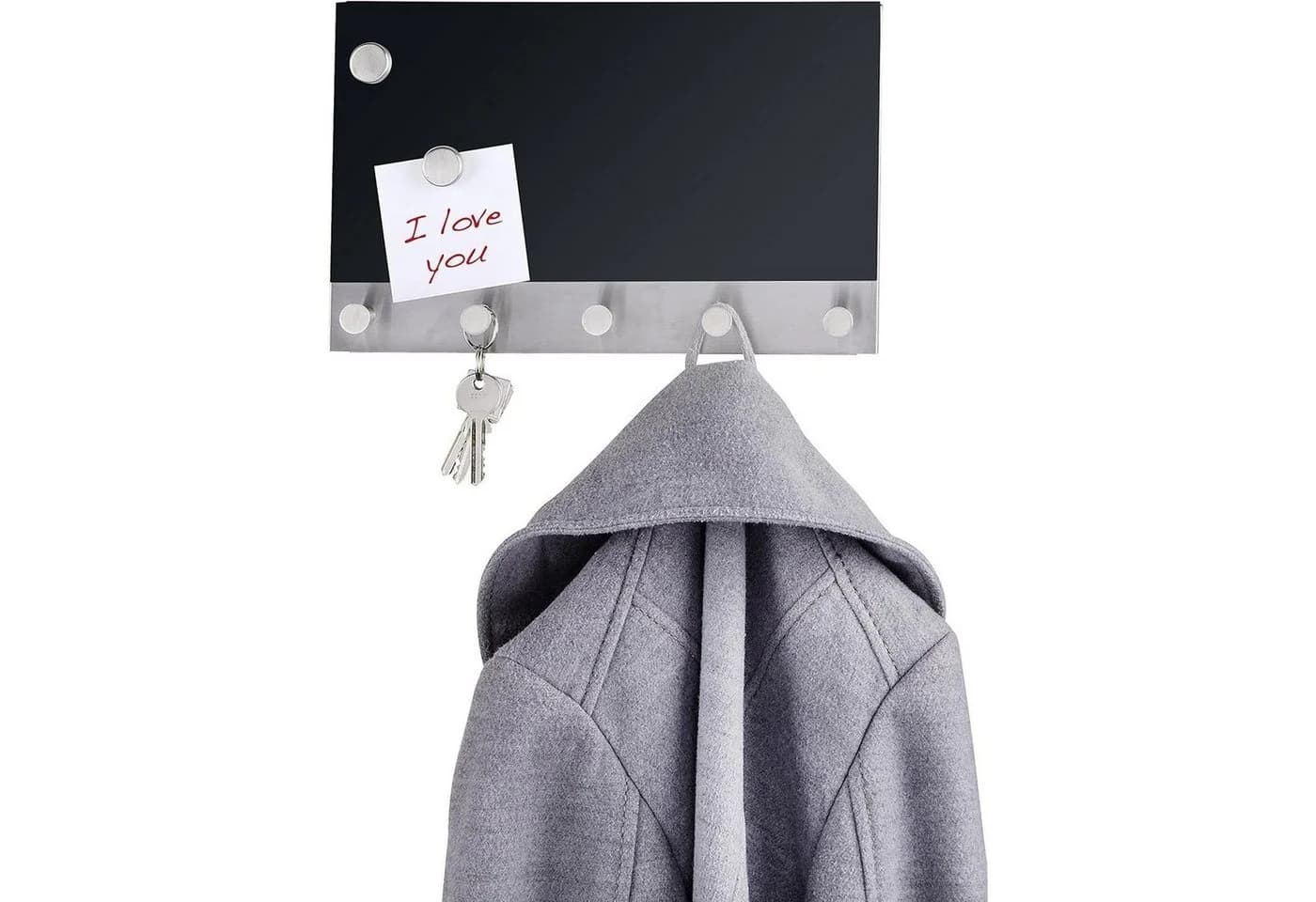 WENKO Hakenleiste Garderobe Schwarz mit 5 Haken Magnet Memoboard - Bild 3