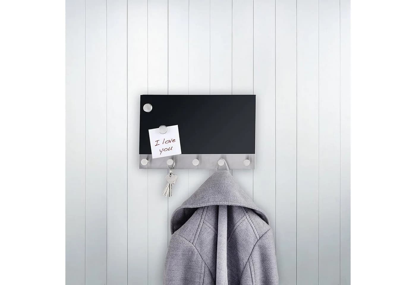 WENKO Hakenleiste Garderobe Schwarz mit 5 Haken Magnet Memoboard - Bild 5