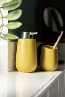 WENKO Badaccessoire-Set Badi Gelb Keramik Seifenspender Zahnputzbecher Bild 1