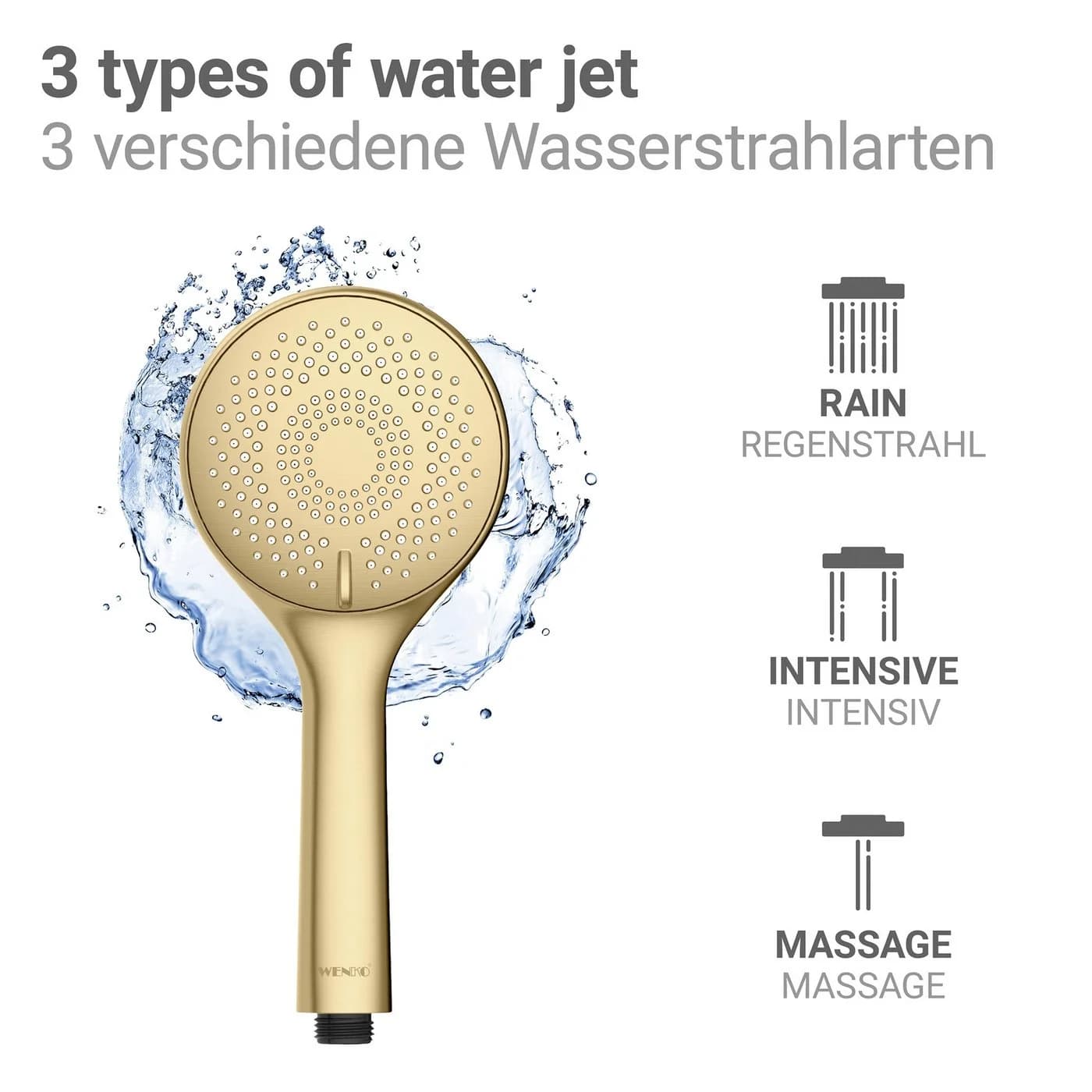 WENKO Handbrause Watersaving Wassersparender Duschkopf Gold - Bild 5