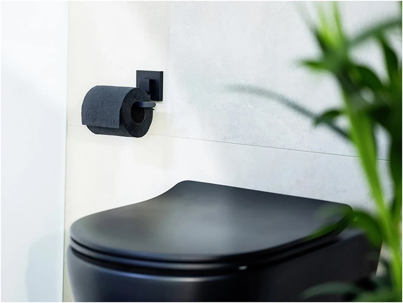 WENKO Toilettenpapierhalter Quadro Edelstahl Schwarz Vakuum-Loc