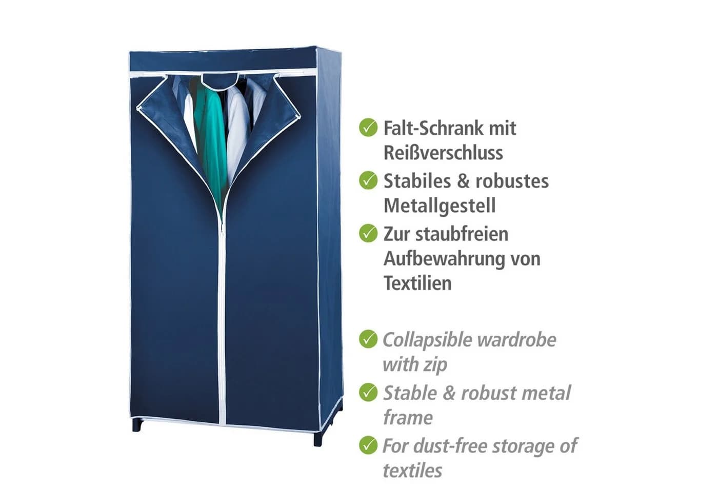 WENKO Stoffschrank Modell Air Dunkelblau mit Kleiderstange - Bild 3
