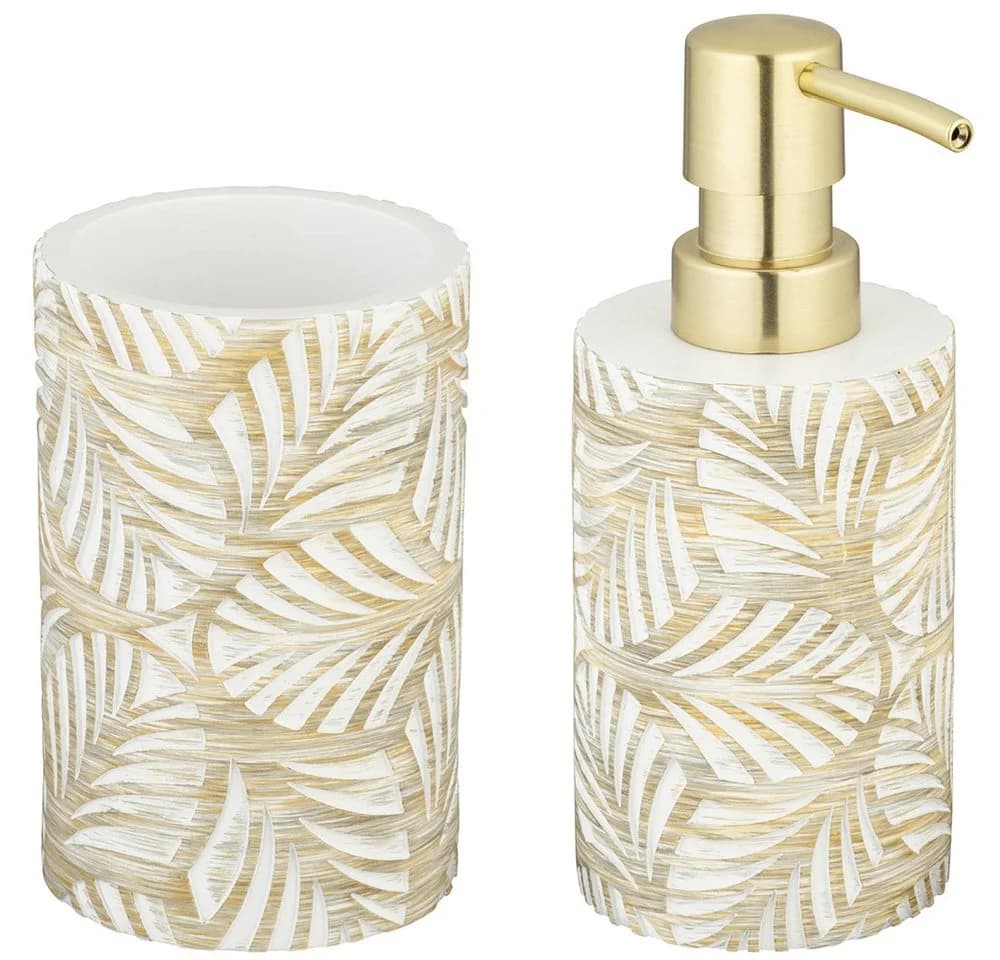WENKO Badaccessoire-Set Terralba 2-tlg. Seifenspender & Zahnbürstenhalter Polyresin Blätter-Struktur - Bild 2