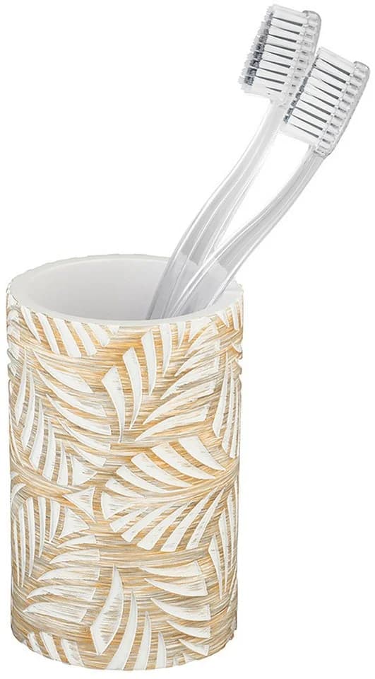 WENKO Badaccessoire-Set Terralba 2-tlg. Seifenspender & Zahnbürstenhalter Polyresin Blätter-Struktur - Bild 5