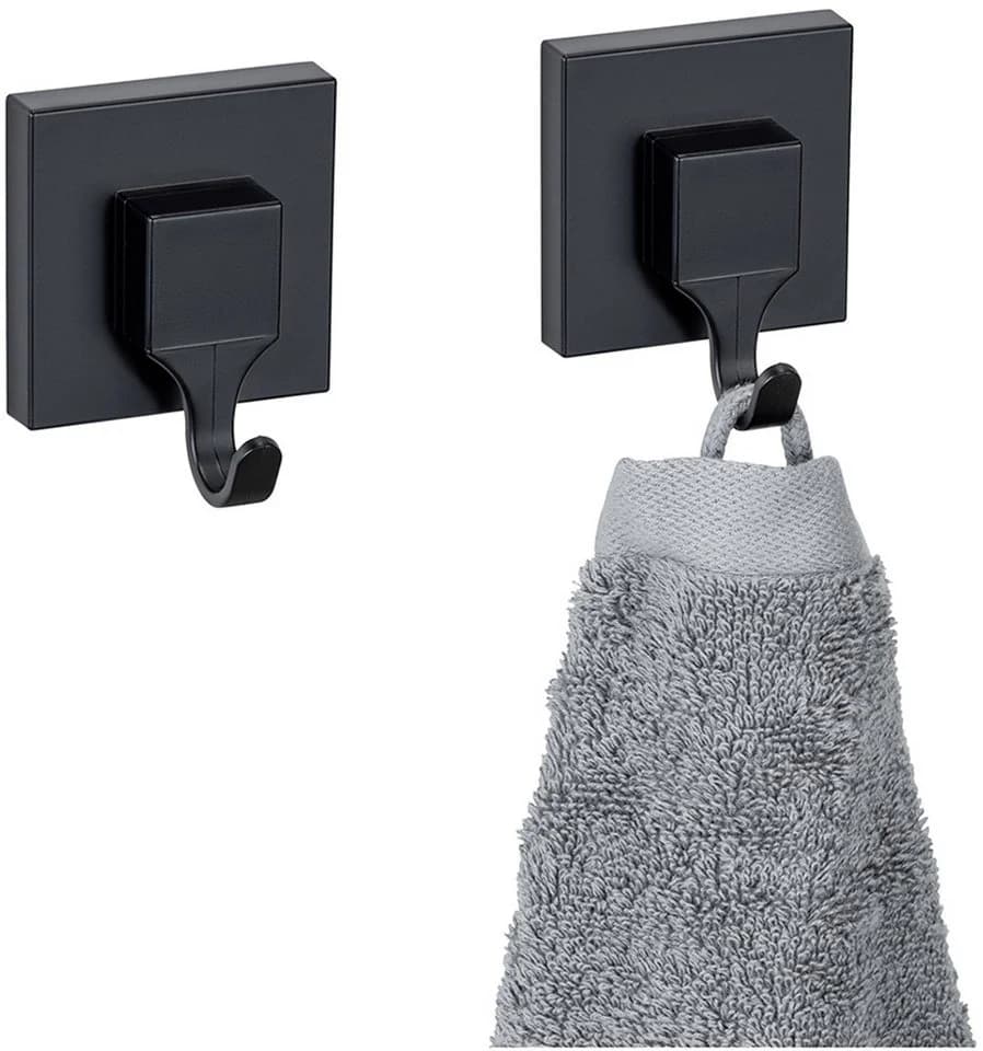 WENKO Wandhaken Quadro Schwarz 2er Set Vacuum-Loc Befestigung ohne Bohren
