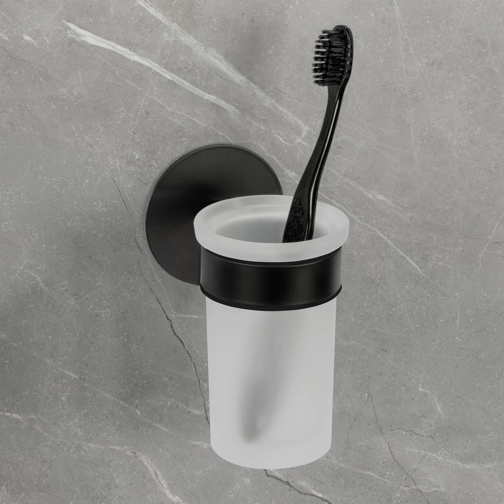Schöner Wohnen Kollektion Zahnputzbecherhalter Meleto Schwarz Edelstahl Glas