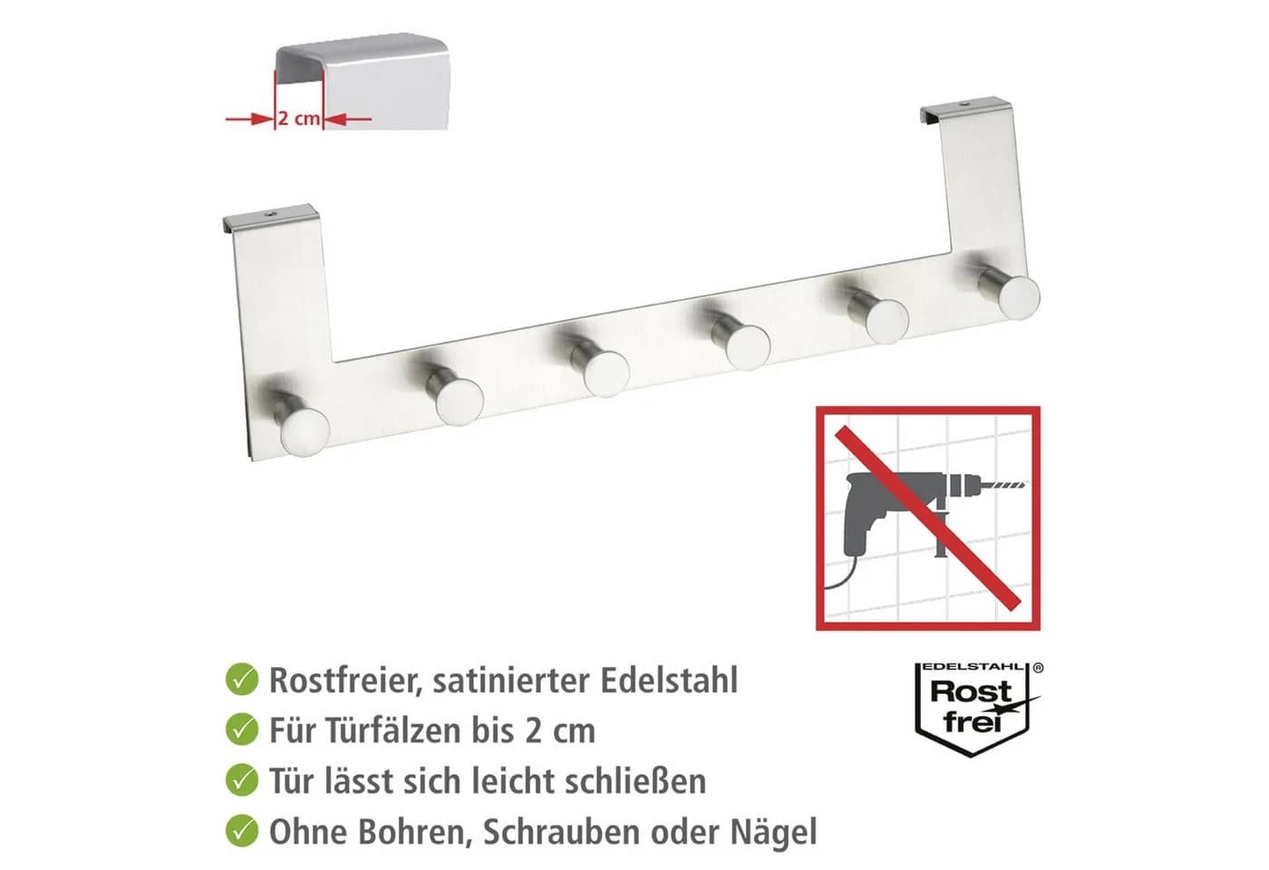 WENKO Türhaken Celano 6 Haken Edelstahl Silber