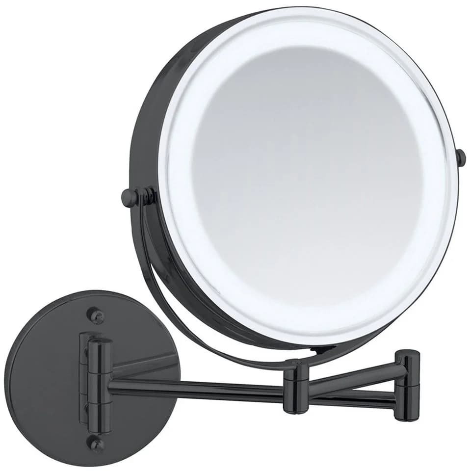 Wenko Power-Loc LED Wandspiegel Lumi Schwarz 5-fach Vergrößerung