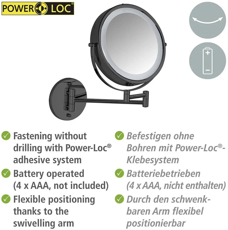 Wenko Power-Loc LED Wandspiegel Lumi Schwarz 5-fach Vergrößerung - Bild 5