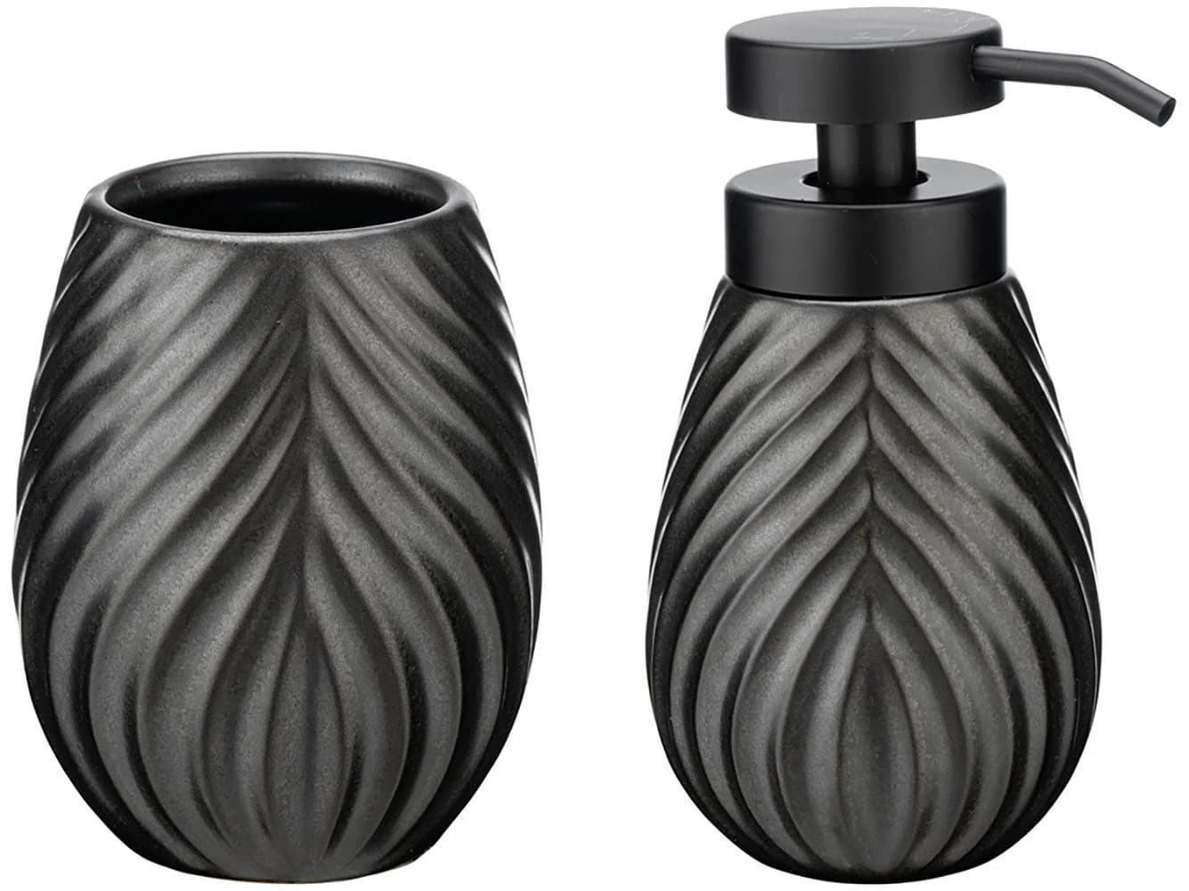 WENKO Badaccessoire-Set Idro Anthrazit Keramik mit Linien-Struktur - Bild 2