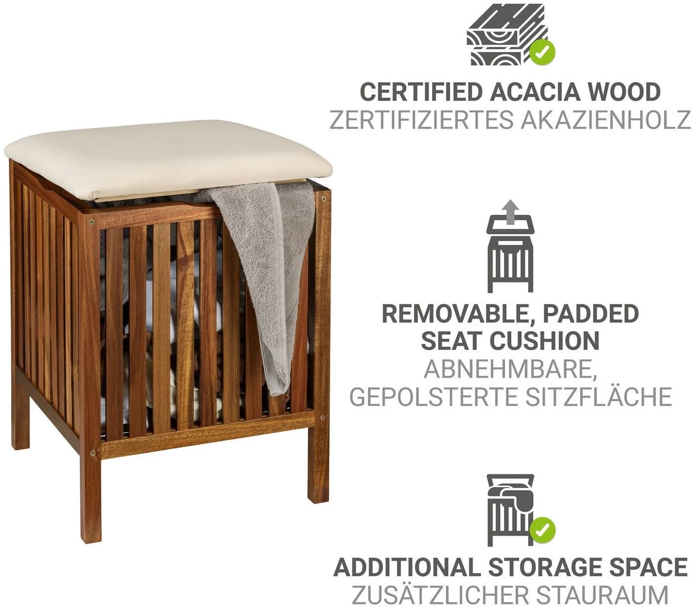 WENKO Hocker Fondi Akazienholz Beige Gepolstert - Bild 3