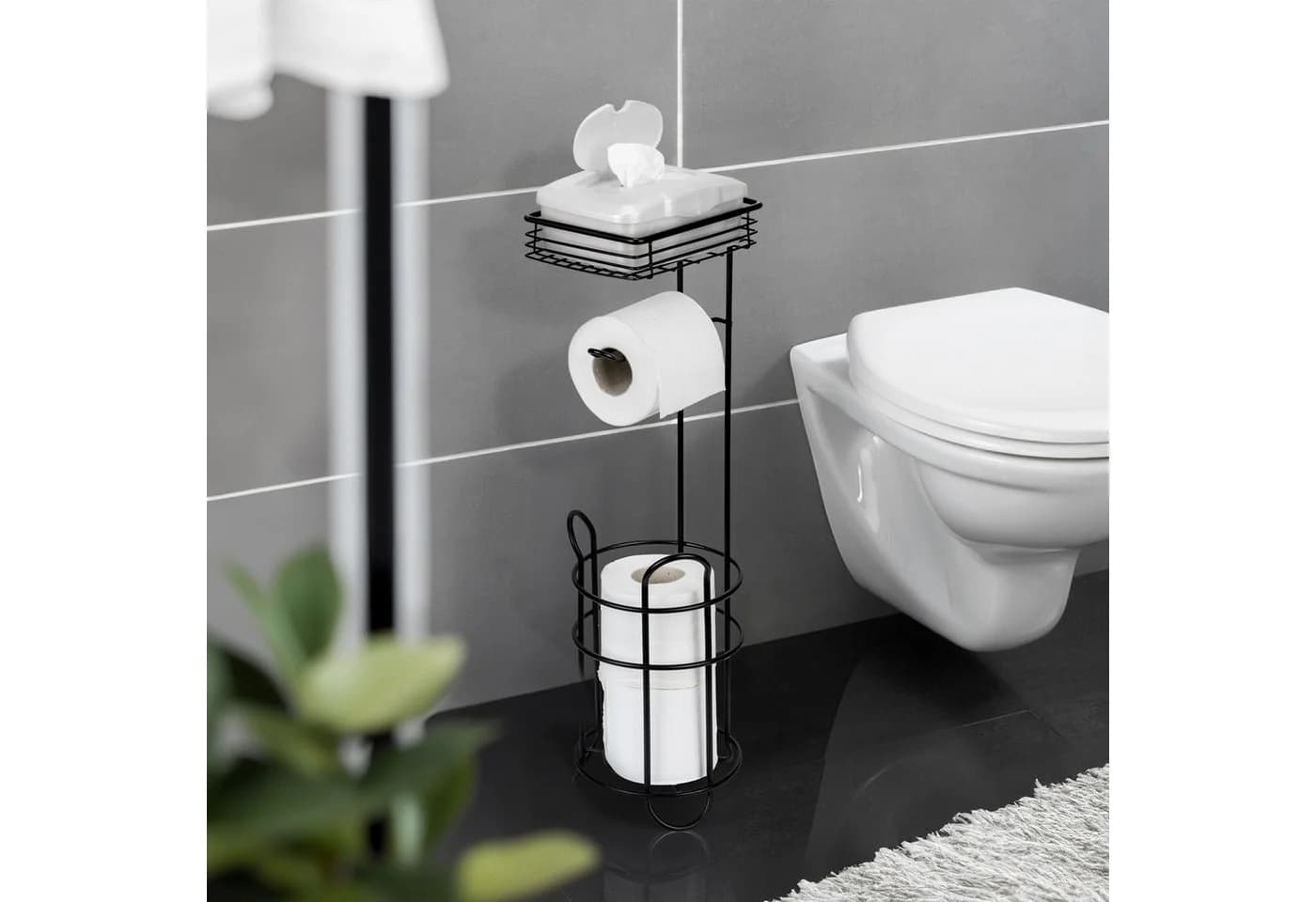 Wenko Toilettenpapierhalter mit Ablage Schwarz Metall