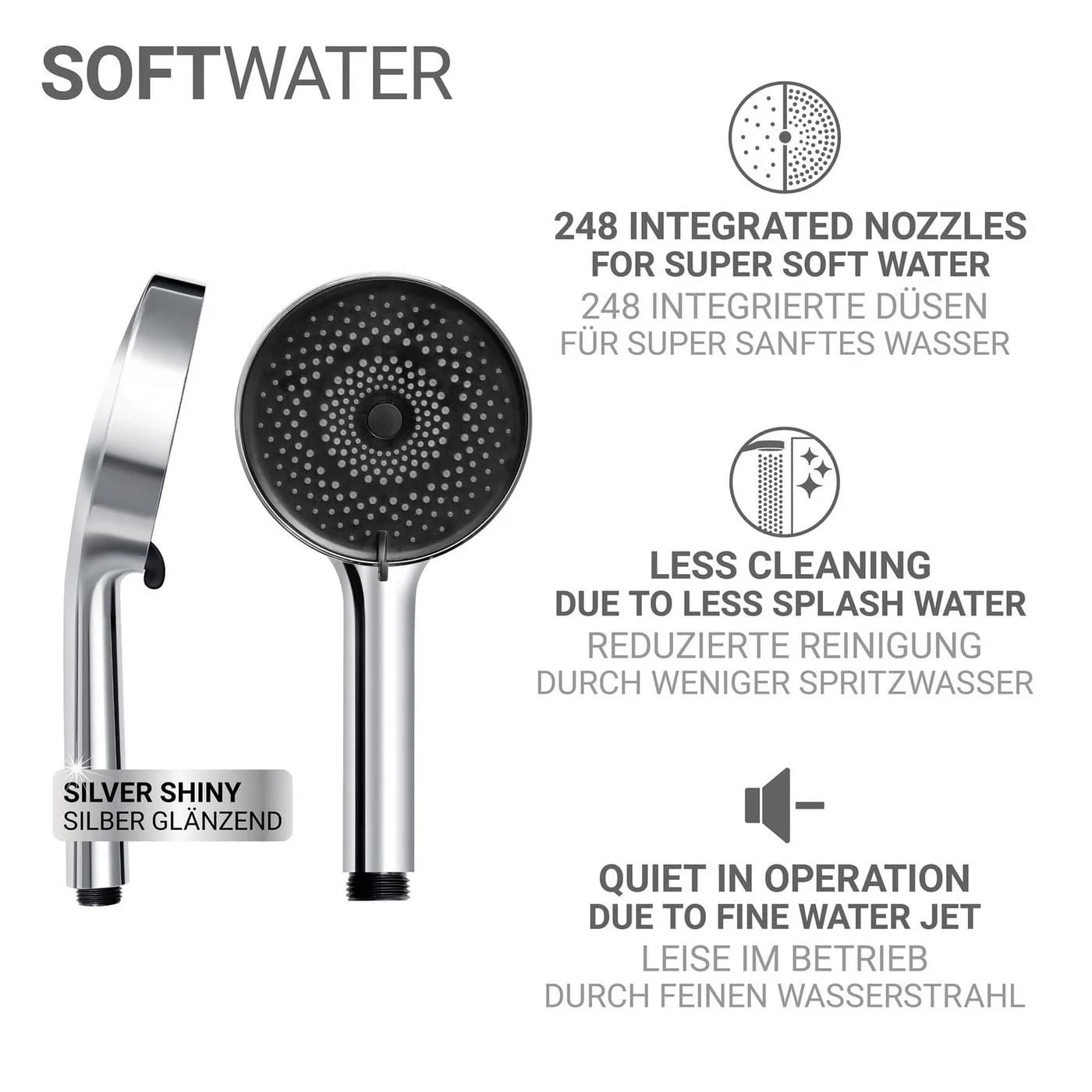 WENKO Handbrause Softwater, Duschkopf mit 3 Strahlarten, Ø 12 cm, mikrofeine Düsen - Bild 4