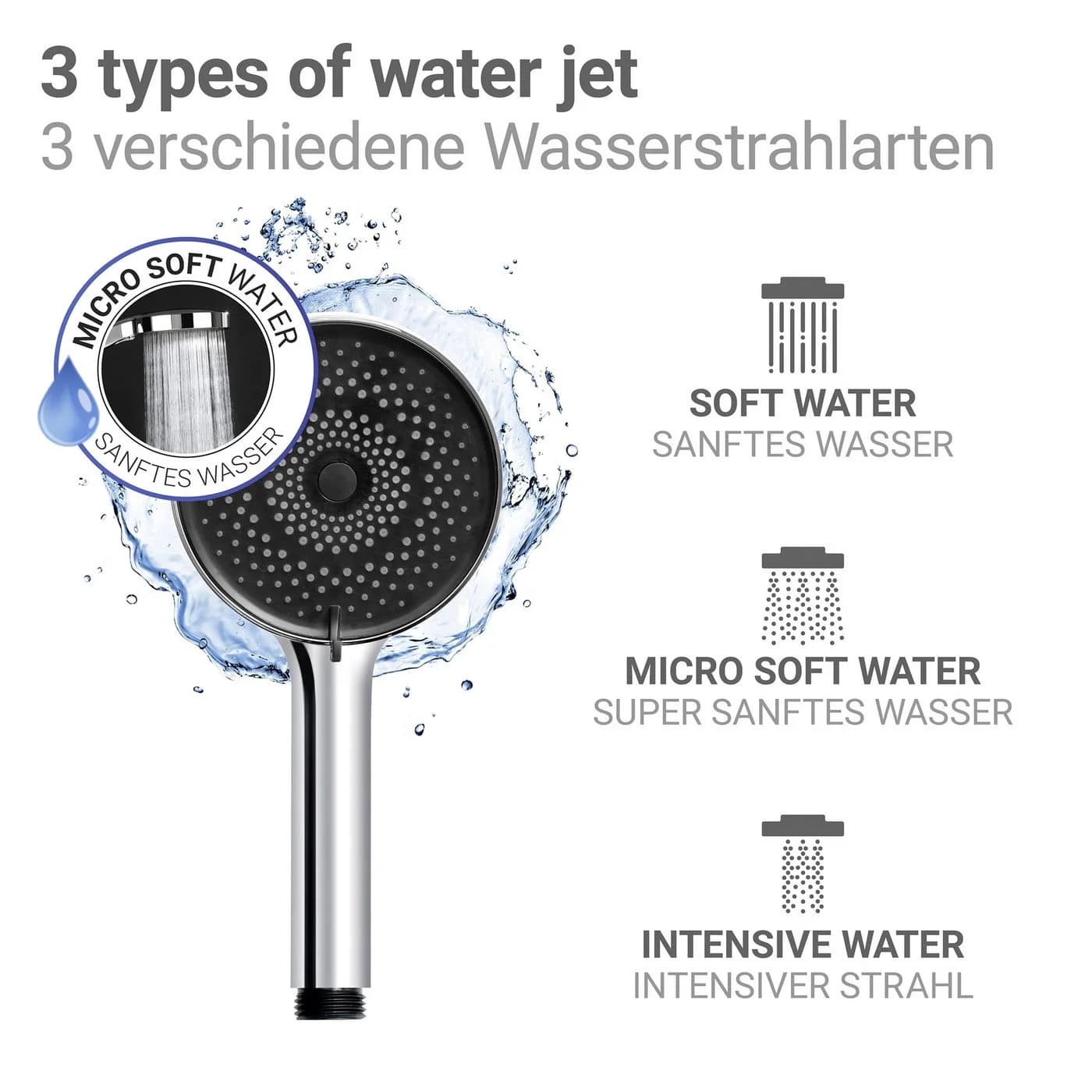 WENKO Handbrause Softwater, Duschkopf mit 3 Strahlarten, Ø 12 cm, mikrofeine Düsen - Bild 5