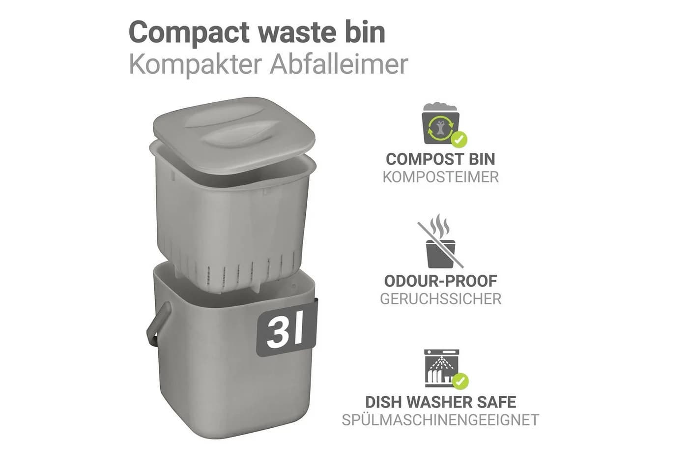 WENKO Biomülleimer Modell Conny Grau Polypropylen - Bild 3