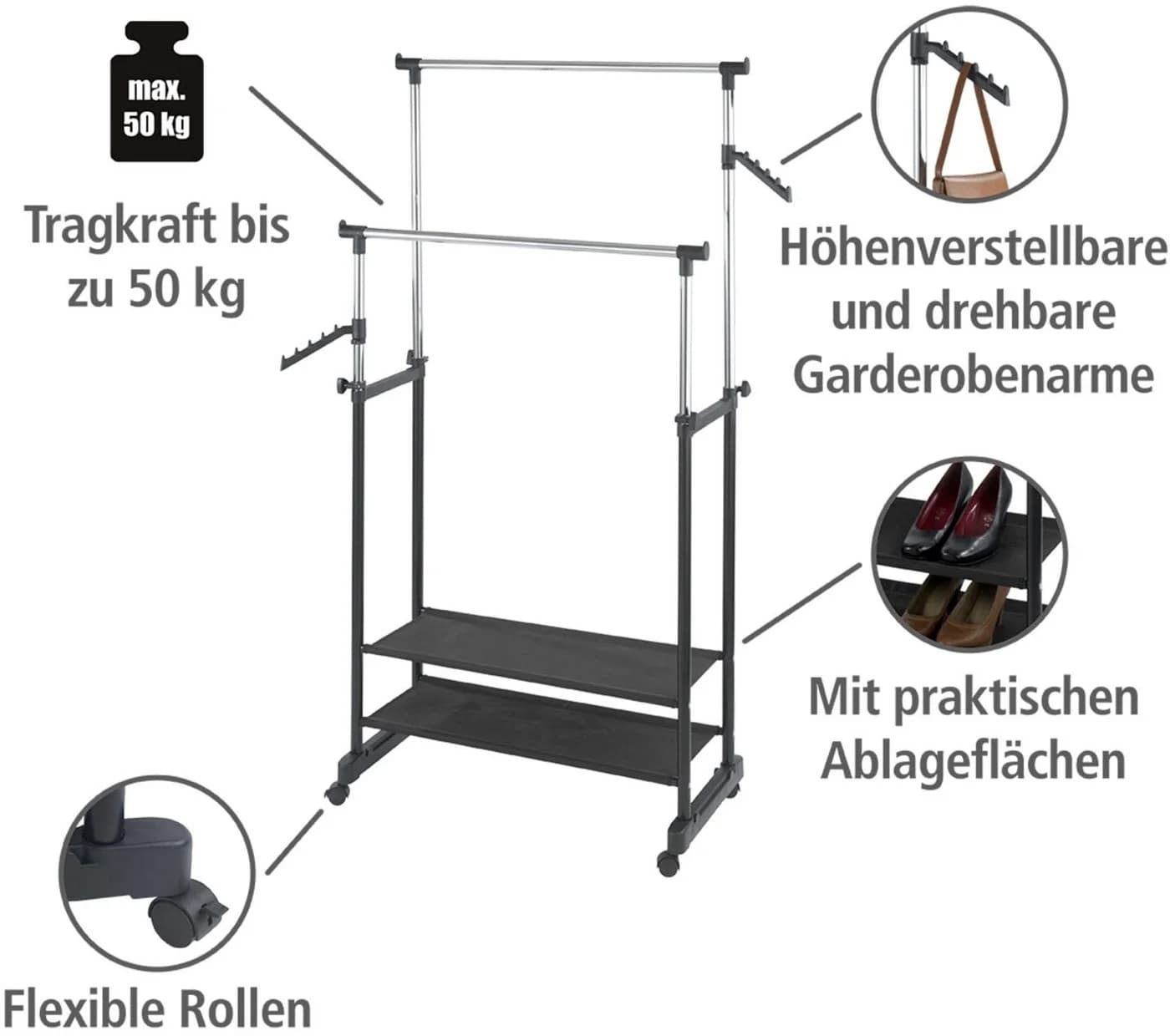 Wenko Kleiderständer All Inn Schwarz/Silber Höhenverstellbar - Bild 3