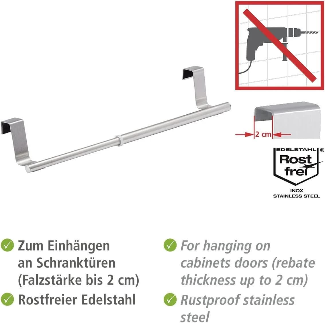 WENKO Teleskop Handtuchstange Tür Edelstahl Silber - Bild 3