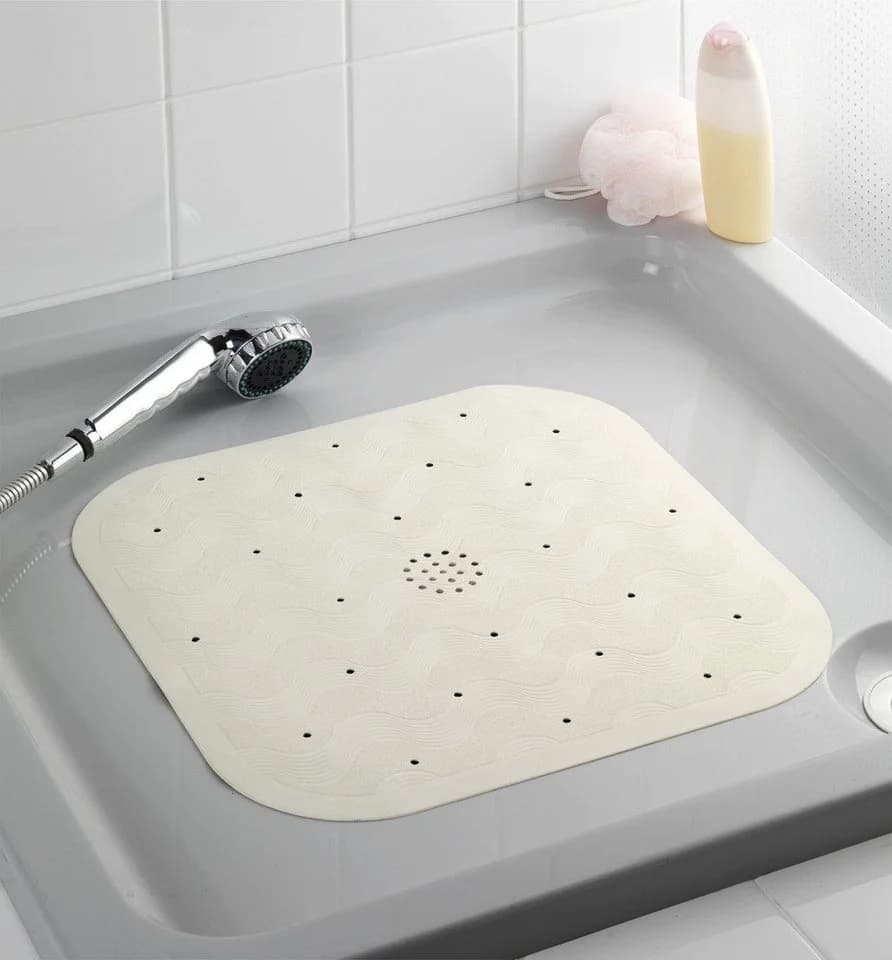 WENKO Duscheinlage Natur-Kautschuk Rutschfest Quadratisch Beige