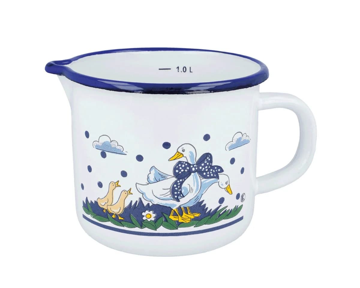 EUROHOME Milchtopf 1l Emaille Landhauslook Weiss mit Ausgießer - Bild 2