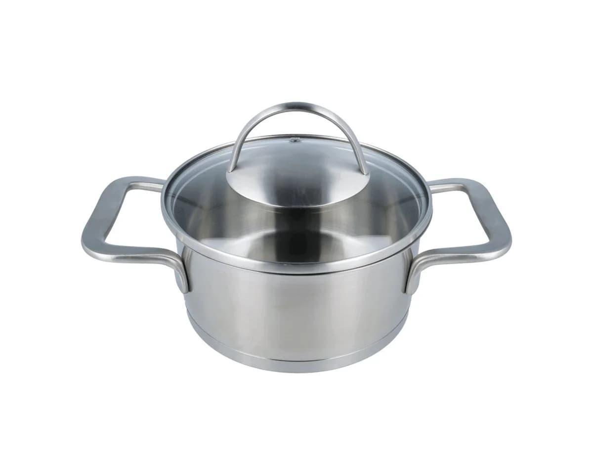 EUROHOME Kochtopf Edelstahl 16 cm mit Glasdeckel & Messskala