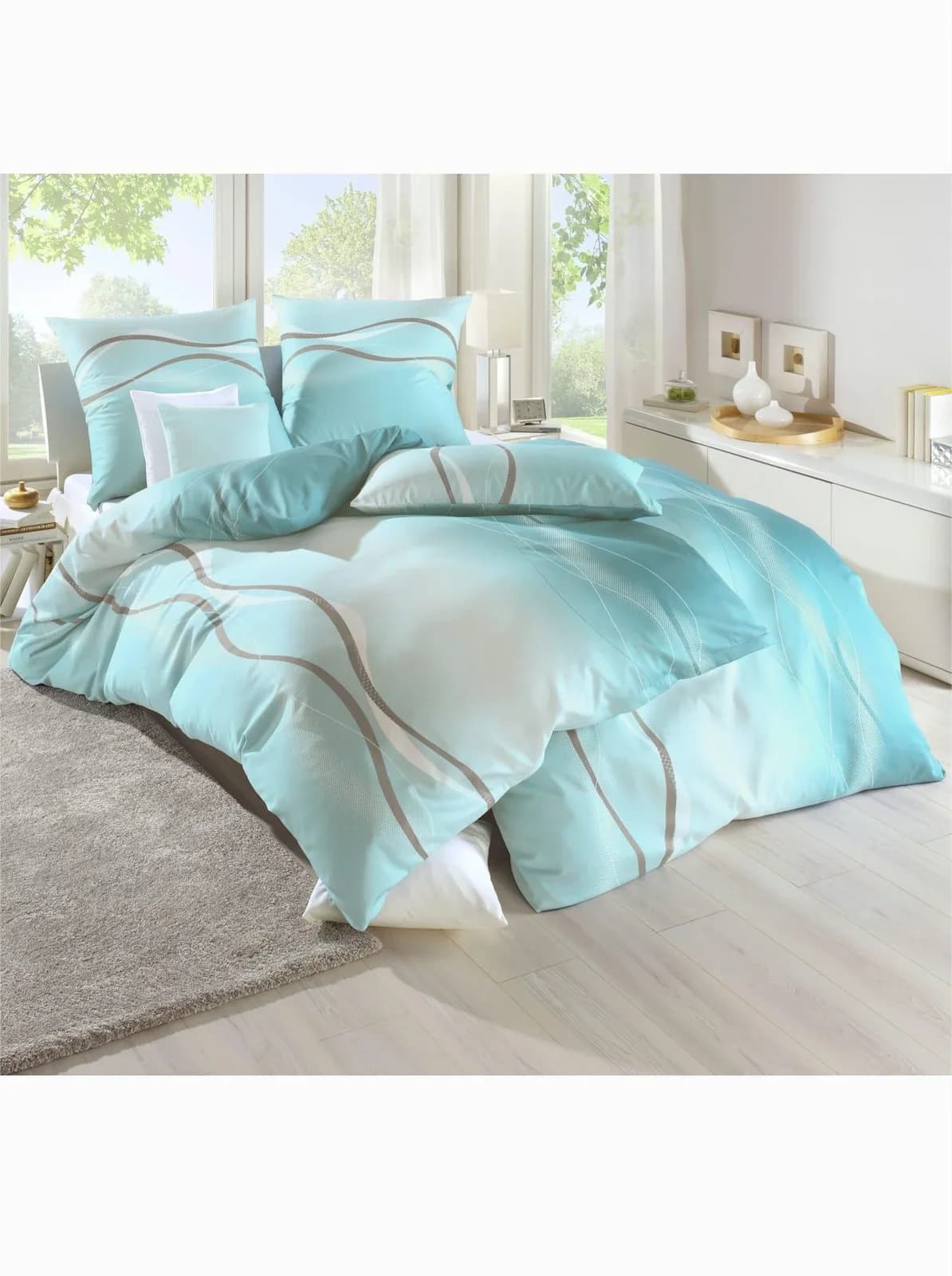 Bierbaum Bettwäsche Set 155x200 cm Wintertürkis Baumwolle
