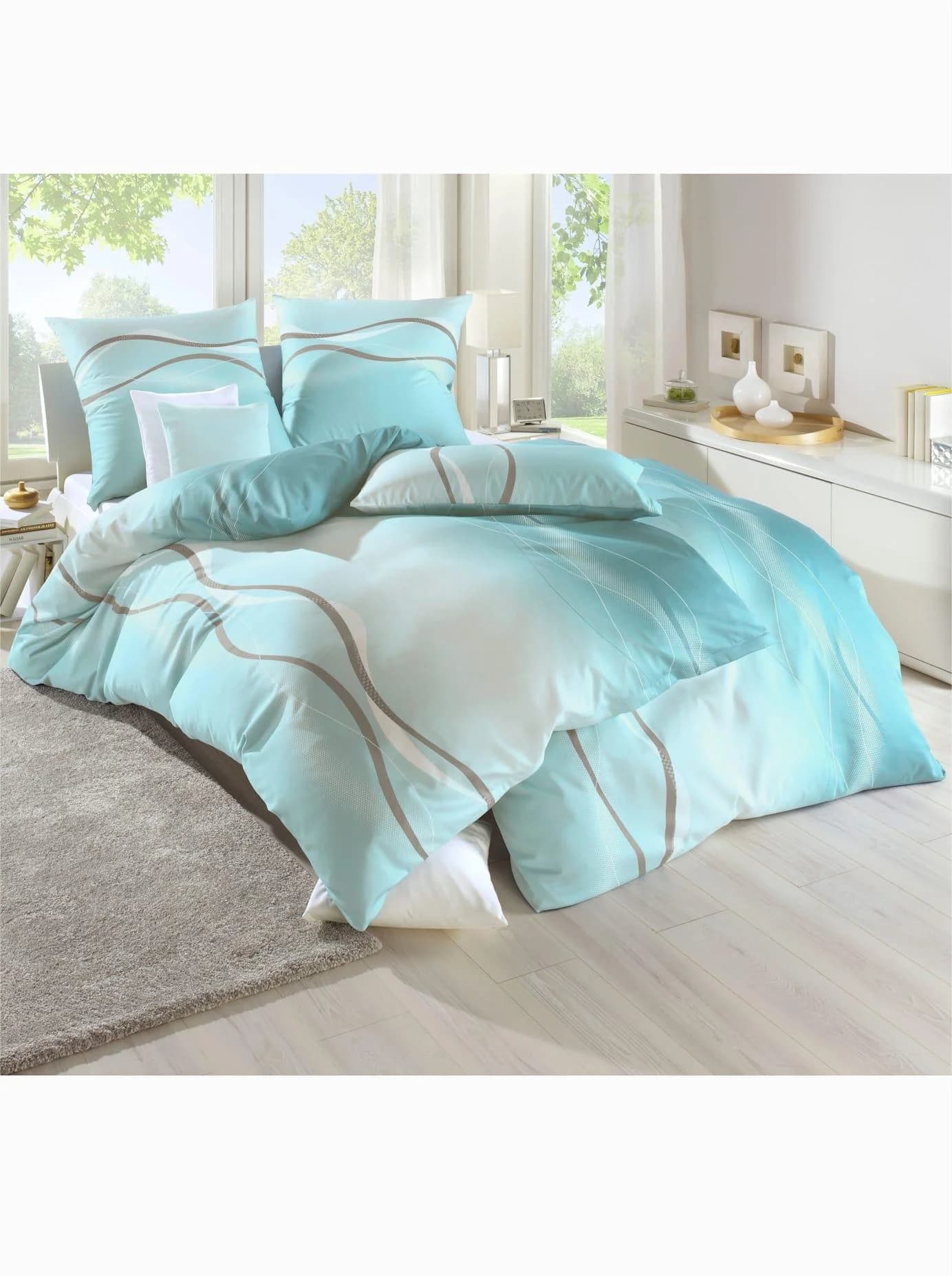 Bierbaum Bettwäsche Set 155x220 cm Wintertürkis Seersucker 100% Baumwolle