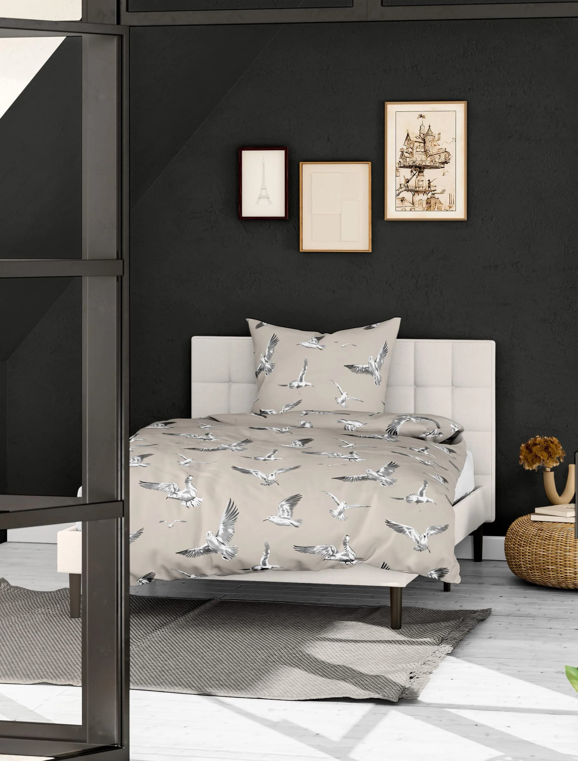Bierbaum Bettwäsche Set Seersucker Beige mit Möwen