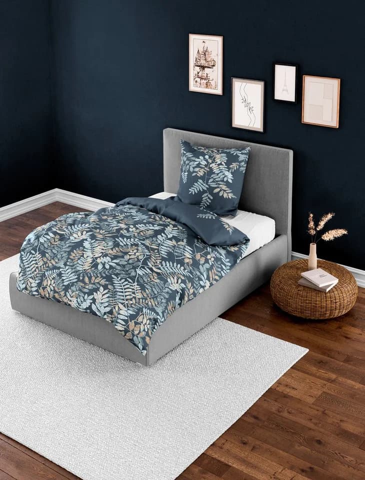 Bierbaum Bettwäsche Set Mako-Satin Blau Floral