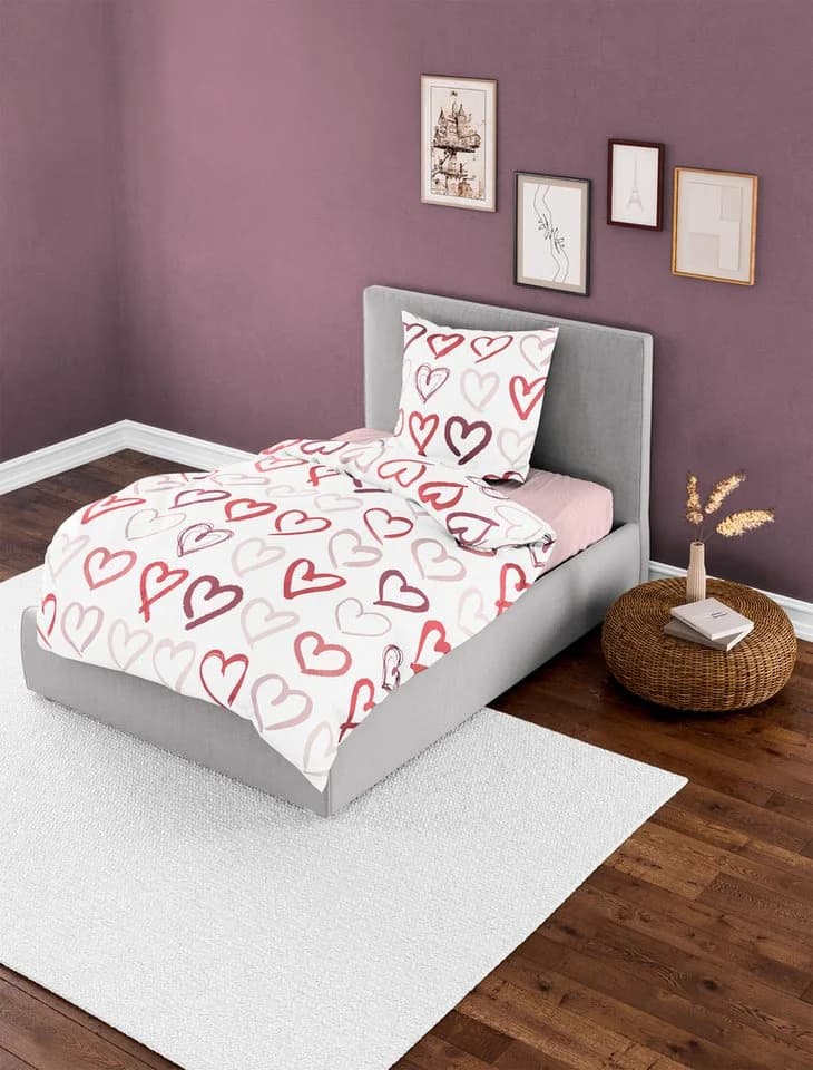 Bierbaum Bettwäsche Set Rot Mako-Satin mit Herzmotiv