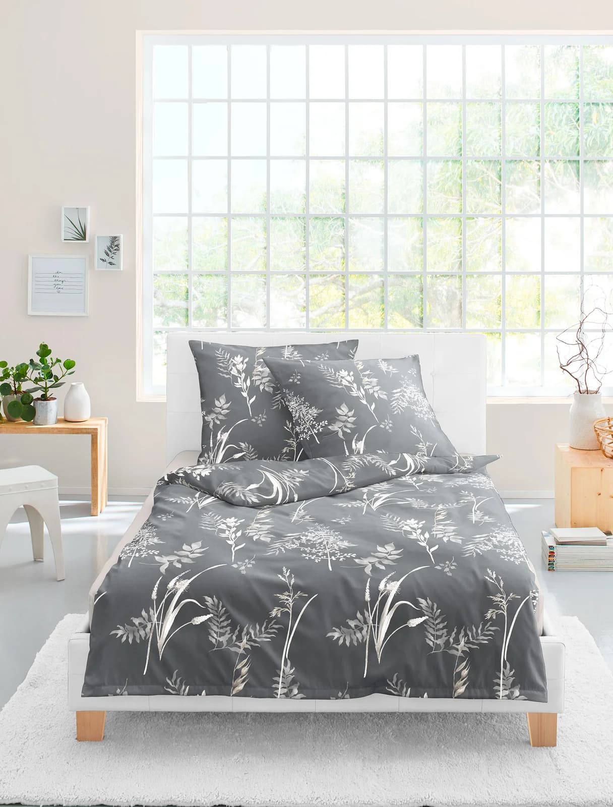 Bierbaum Mako-Satin Bettwäsche Grau Floral