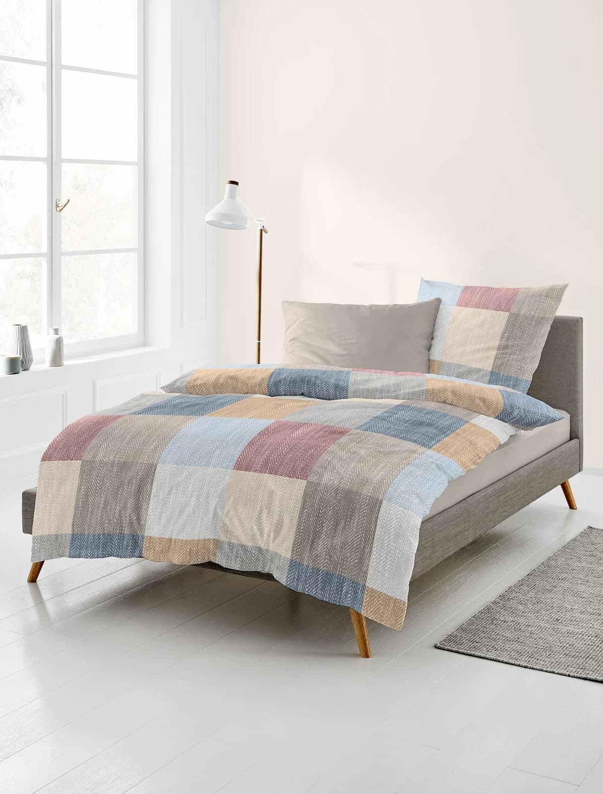 BIERBAUM Biber Bettwäsche Set 135x200 cm Blau Baumwolle