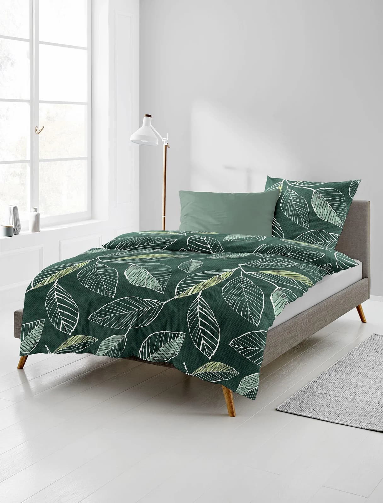 BIERBAUM Biber Bettwäsche Grün Floral 100% Baumwolle