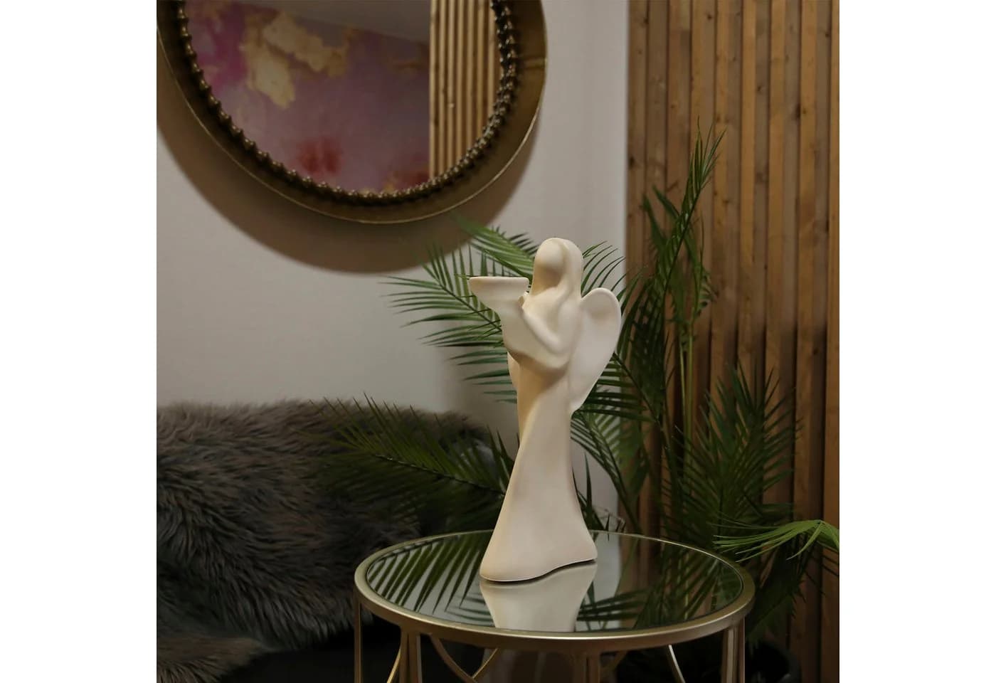 Gilde Engelfigur Gabi mit Teelichthalter Creme Weiß - Bild 3
