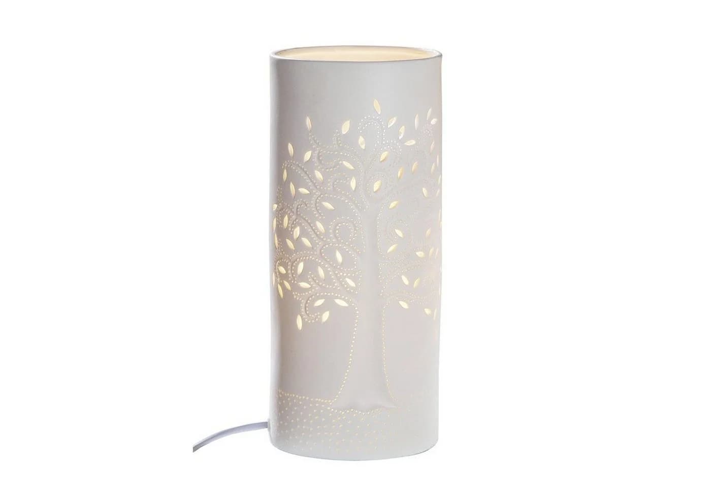GILDE Tischleuchte Porzellan Lampe Zyl. Lebensbaum Weiß - Bild 2
