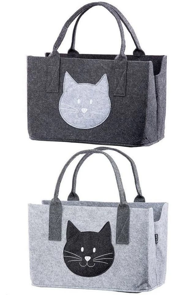 GILDE Filztasche Dunkelgrau Katze Shopper Tragetasche