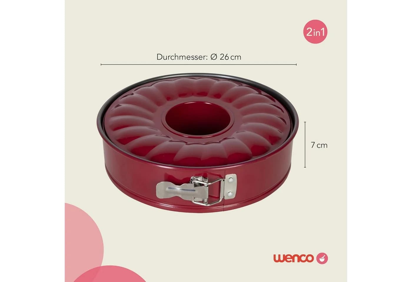 Wenco Springform 26 cm Rot 3-teilig Antihaftbeschichtung