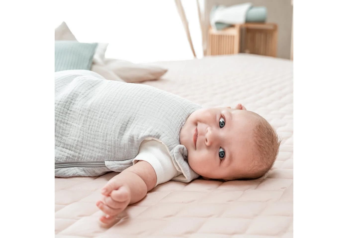 Julius Zöllner Babyschlafsack Musselin Grau mit Reißverschluss - Bild 5
