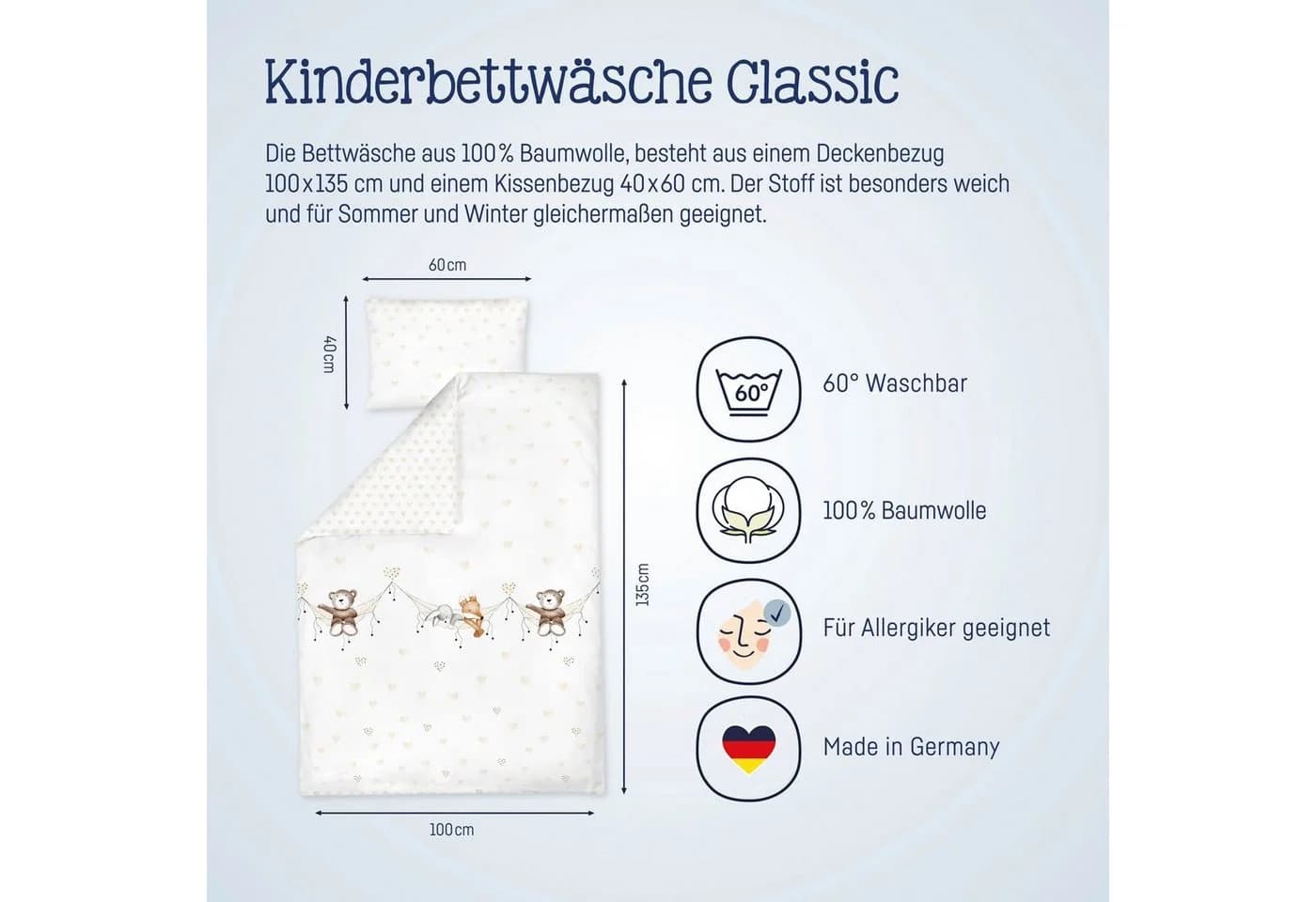 Julius Zöllner Kinderbettwäsche Weiß 100x135cm + 40x60cm OEKO-TEX