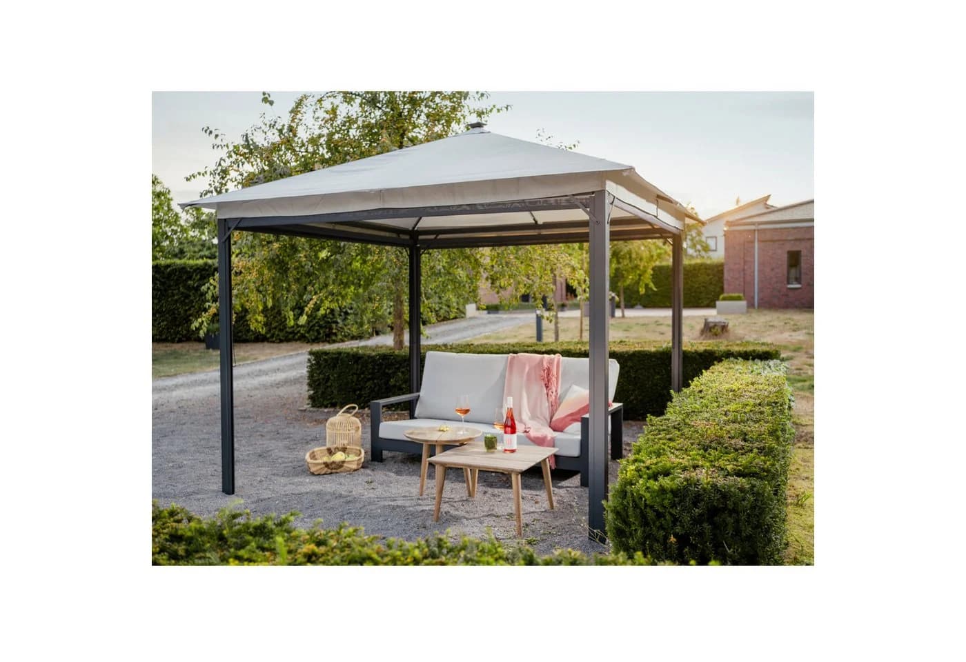 Leco Pavillon Lina mit 4 Seitenrollos & LED-Beleuchtung Grau