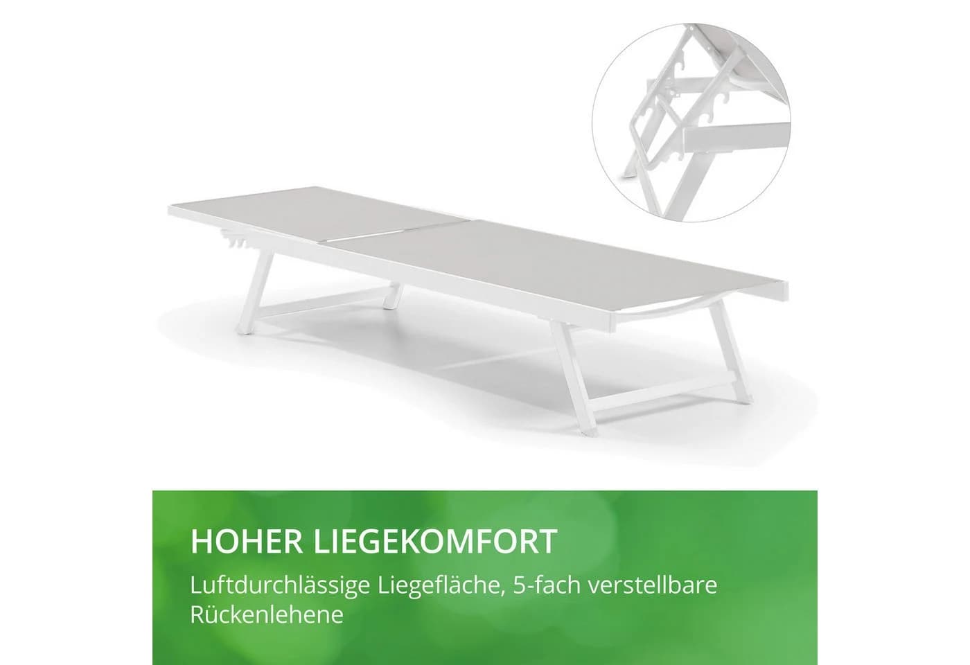 LECO Gartenliege Sonnenliege ELINA Weiß/Grau mit verstellbarer Rückenlehne - Bild 4