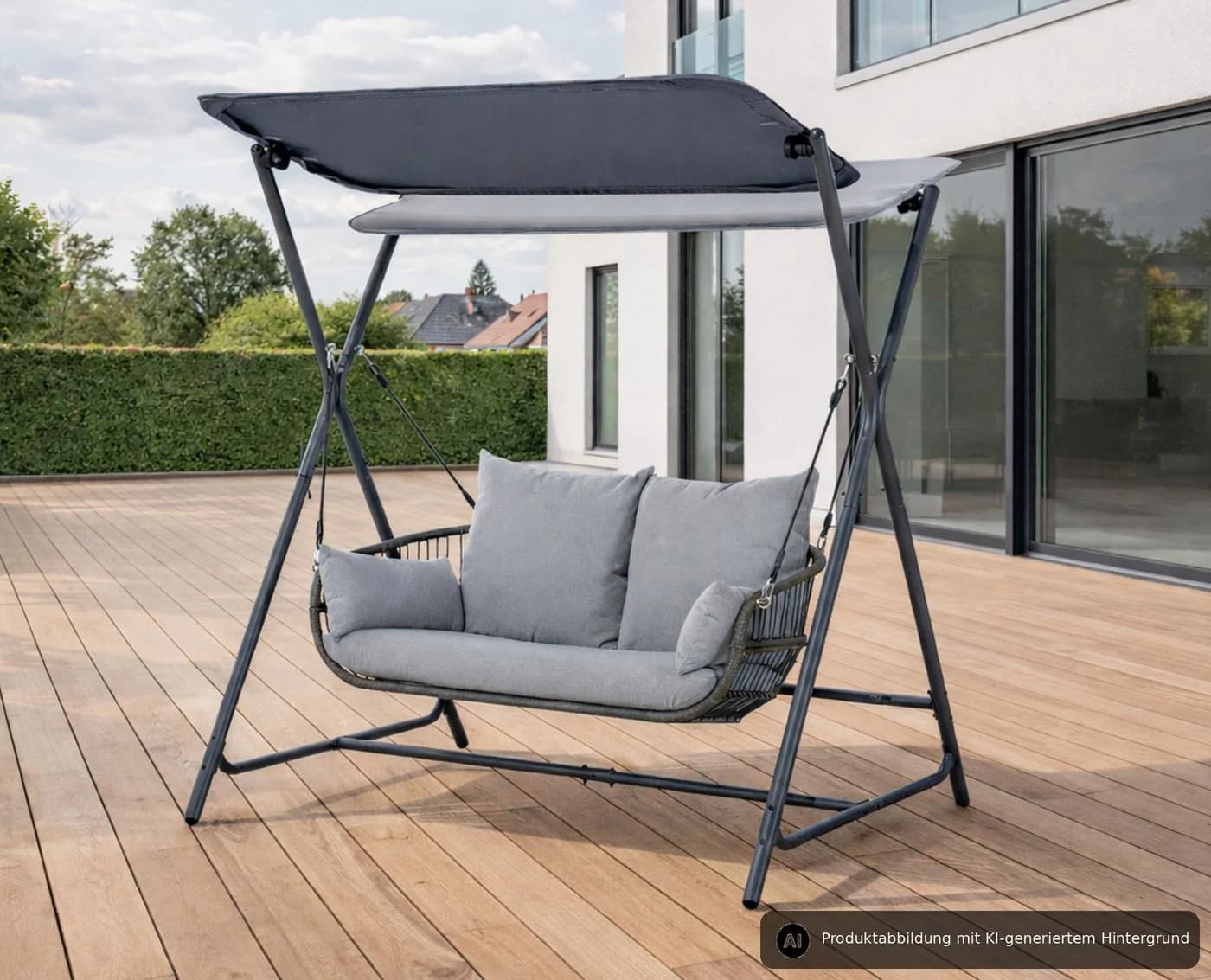 LECO Hollywoodschaukel MARIE 2-Sitzer mit Sonnendach und Kissen Grau - Bild 2