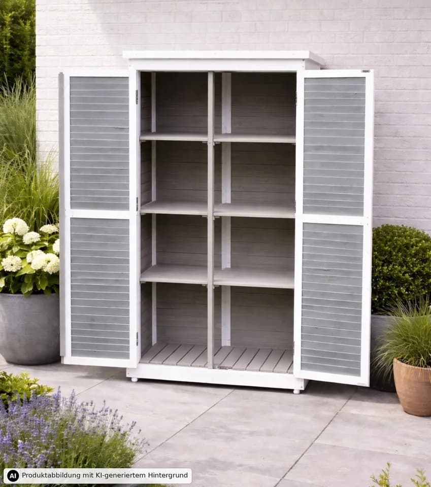LECO Gartenschrank MOMO Holz grau-weiß Vintage