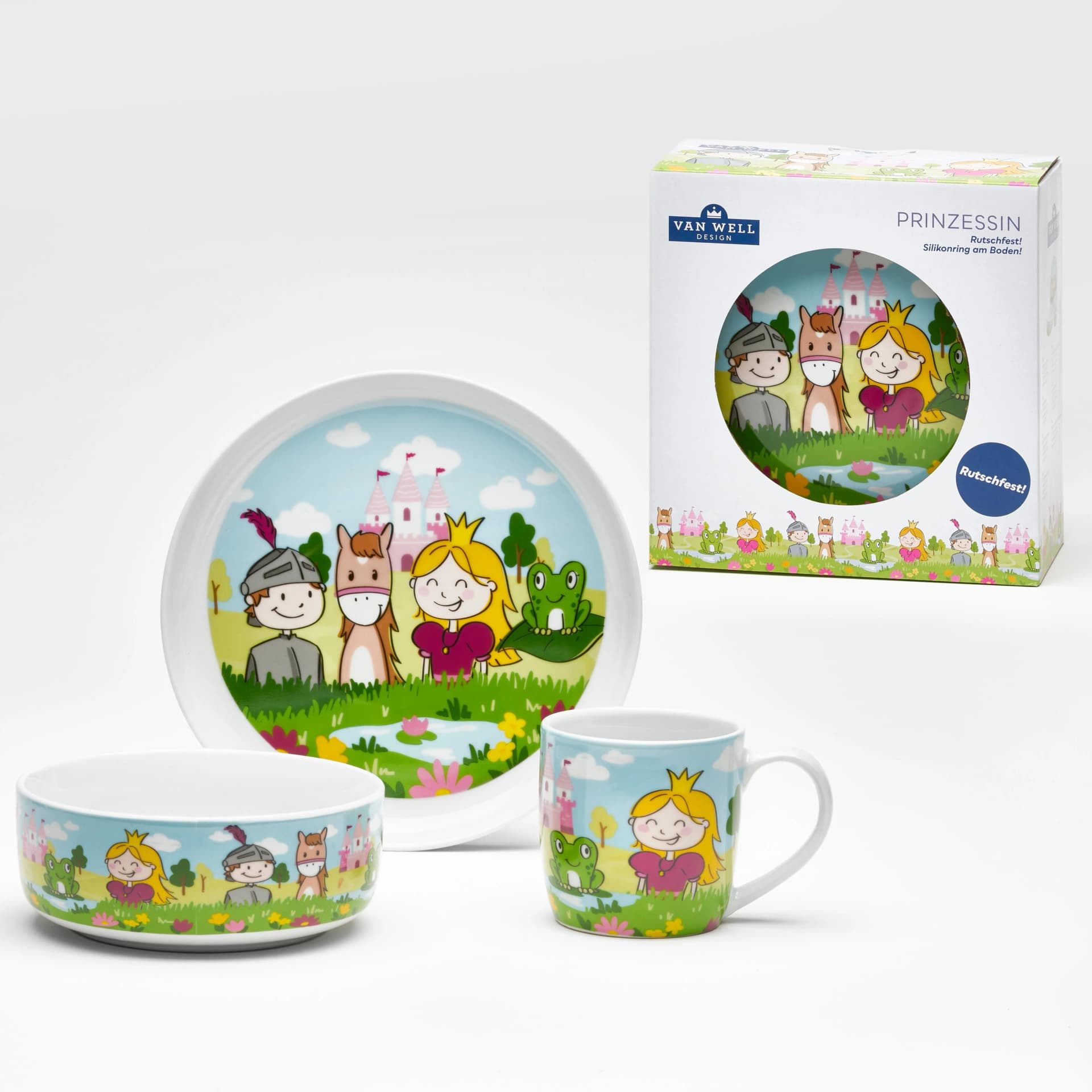 Van Well Kindergeschirr-Set Prinzessin 3-teilig Porzellan Bunt