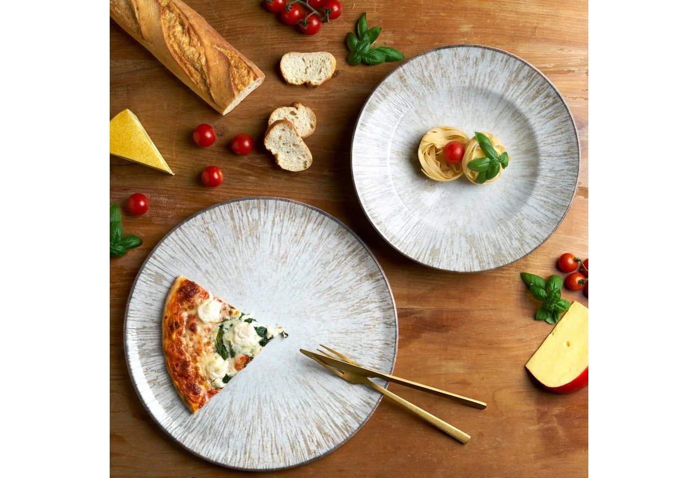 Van Well Pizzateller Set Kreta 6-tlg. Grau Braun Porzellan