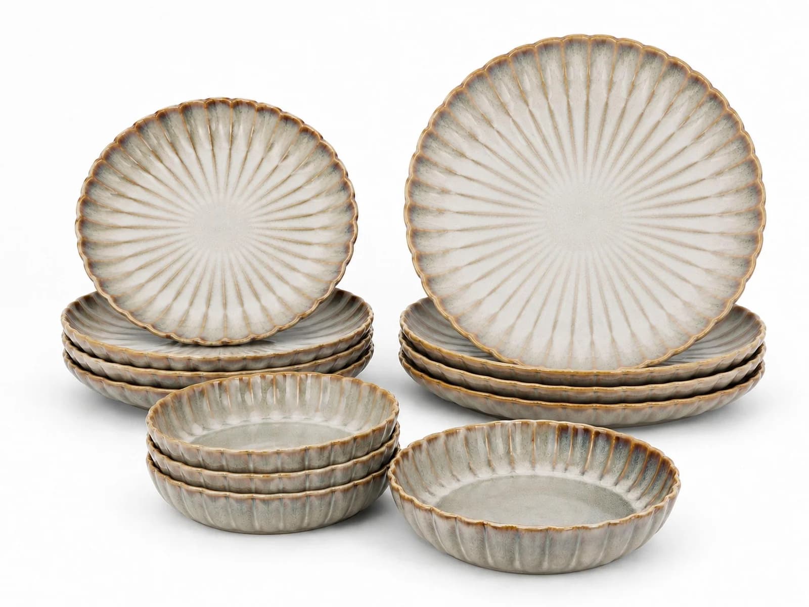 Cosy & Trendy Teller-Set Astera 12-tlg. Grau Beige Steinzeug